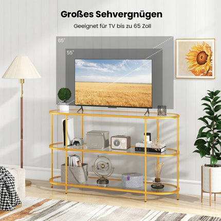 TV-meubel met 3 niveaus TV-standaard voor tv's tot 65 inch goud 140 x 41 x 82 cm