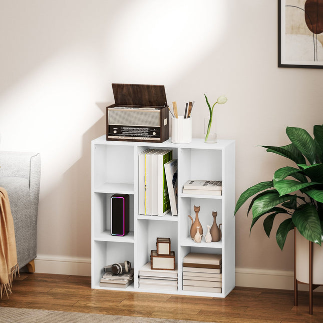 Bücherregal mit 3 Ebenen, 8 Fächer, weiße Spanplatte