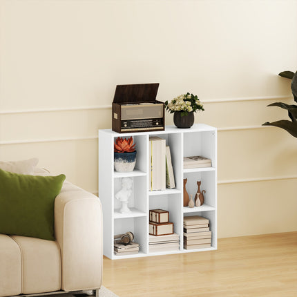 3-Tier Bookshelf, 8 Compartments, White Particleboard