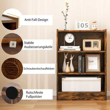 3-tier bookcase open storage shelf modern cabinet 50 x 30 x 75 cm brown