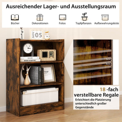 3-tier bookcase open storage shelf modern cabinet 50 x 30 x 75 cm brown