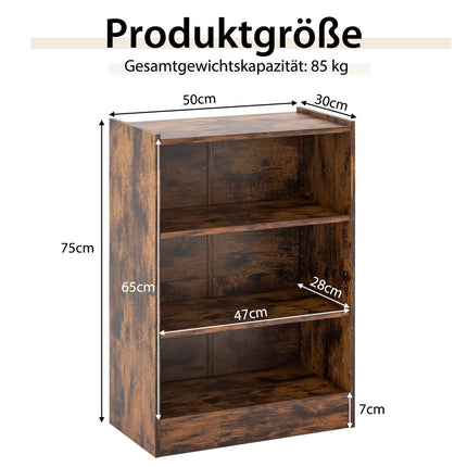 3-tier bookcase open storage shelf modern cabinet 50 x 30 x 75 cm brown