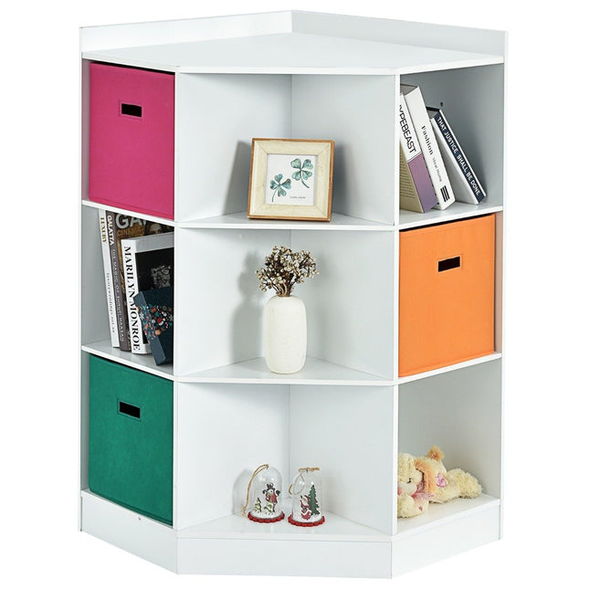 3-stöckiges Kinderregal mit 6 offenen Fächern und 3 farbigen Körben 81 x 61 x 94 cm weiß