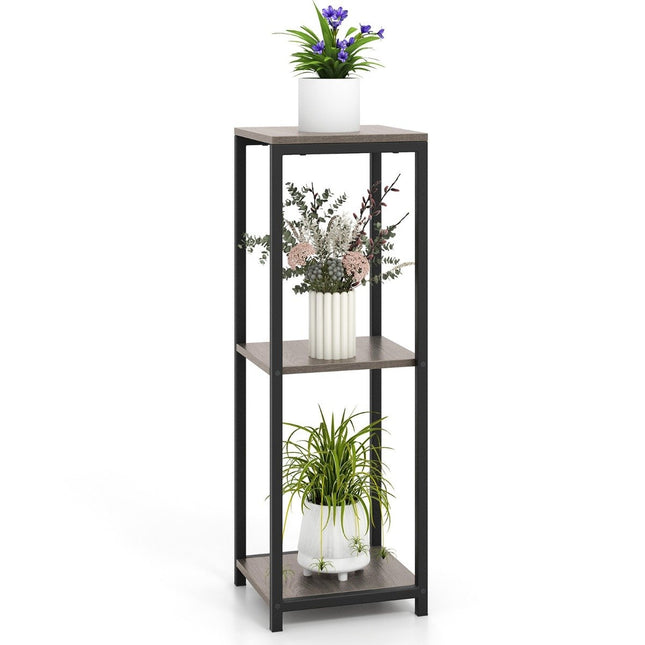 3 tier metal plant stand with anti-tip protection wooden flower stand 30.5 x 30.5 x 91.5 cm