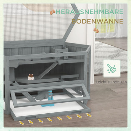 Hexagonal wooden rodent cage with folding lid, 115x60x55 cm