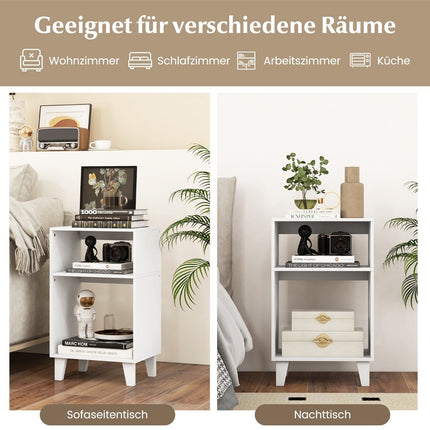 3-tier side table bedside table with shelves & legs 39.5 x 29.5 x 65 cm white