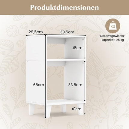 3-tier side table bedside table with shelves & legs 39.5 x 29.5 x 65 cm white