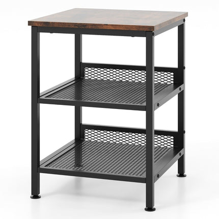 3 tier side table with metal frame & 2 grid shelves square bedside table industrial design