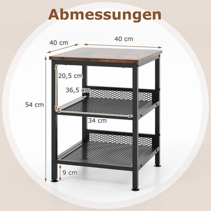 3 tier side table with metal frame & 2 grid shelves square bedside table industrial design