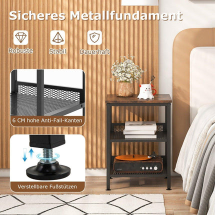 3 tier side table with metal frame & 2 grid shelves square bedside table industrial design