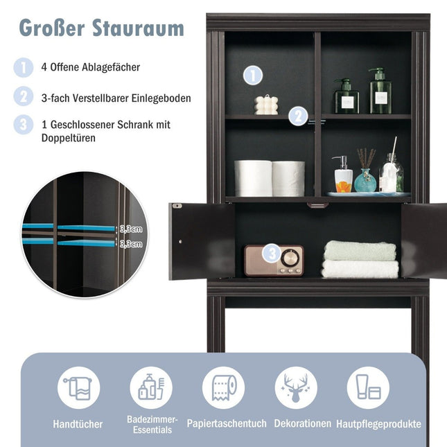 3-laags toiletplank ruimtebesparende badkamerplank met 4 open vakken 60 x 20 x 165 cm bruin
