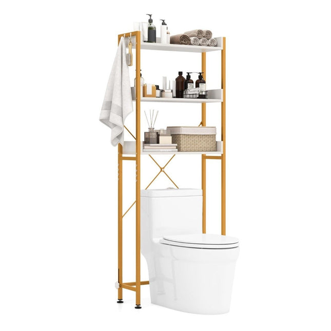 Toiletplank met 3 niveaus, 4 haken en verstelbare poten. Ruimtebesparende badkamerplank, wit.