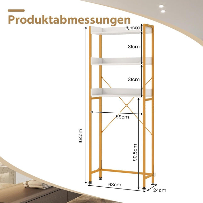 Toiletplank met 3 niveaus, 4 haken en verstelbare poten. Ruimtebesparende badkamerplank, wit.