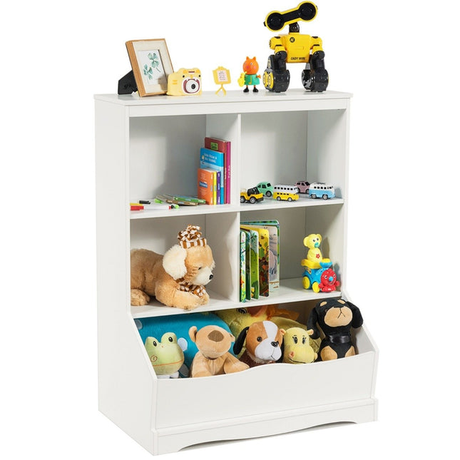 3-stöckiger Spielzeugschrank mit vier offenen Fächern und einer Box 67 x 40 x 88 cm weiß