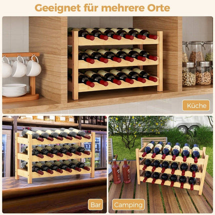 3-stöckiges Weinregal Bambus Weinständer für 18 Flaschen 62 x 24 x 38 cm natur