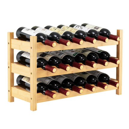 3-stöckiges Weinregal Bambus Weinständer für 18 Flaschen 62 x 24 x 38 cm natur