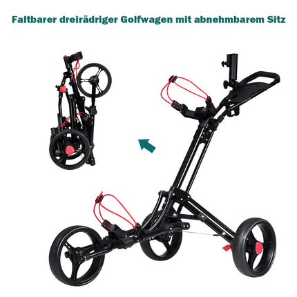 3-wheel golf trolley golf cart golf foldable simple push and pull cart black