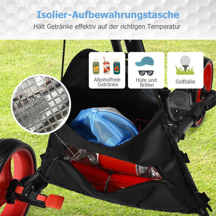3-Rad-Golftrolley aus Aluminium mit Schirmhalter &amp; T-Stück-Halter &amp; Aufbewahrungstasche