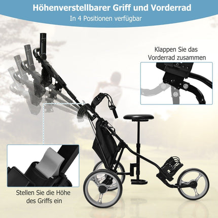 3 wheel golf trolley made of aluminum with umbrella holder & seat folding golf cart golf caddy gray