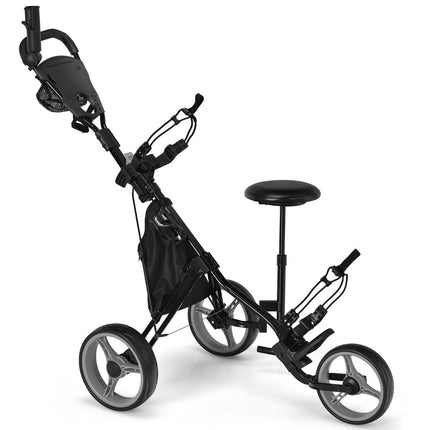 3 wheel golf trolley made of aluminum with umbrella holder & seat folding golf cart golf caddy gray