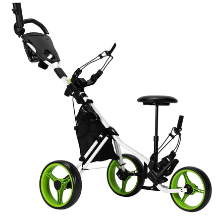 Grüner 3-Rad-Golfwagen mit Klappsitz und Schirmhalter
