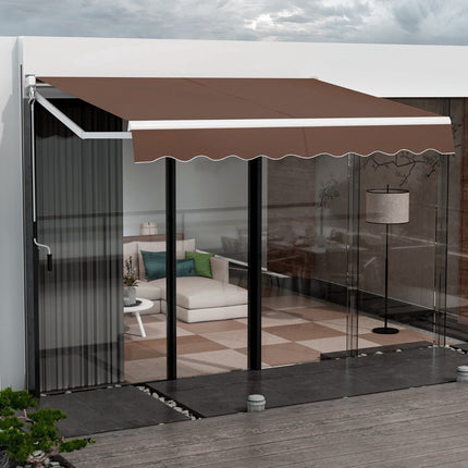 Store banne à bras articulé 3 x 2,5 m, store banne de balcon, store de terrasse, store banne à pince marron