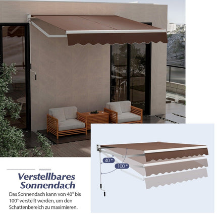 Store banne à bras articulé 3 x 2,5 m, store banne de balcon, store de terrasse, store banne à pince marron