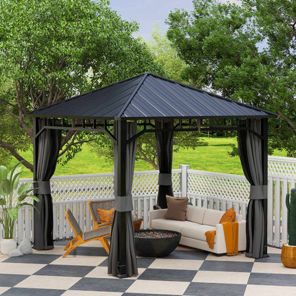 3x3 Gazebo with Galvanized Roof and Curtains