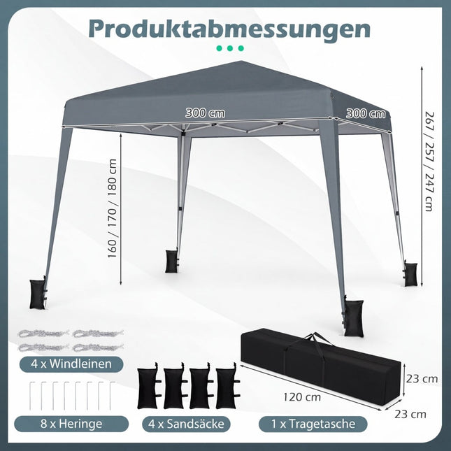 3x3m Wasserdichter Pavillon mit verstellbarer Höhe für Camping