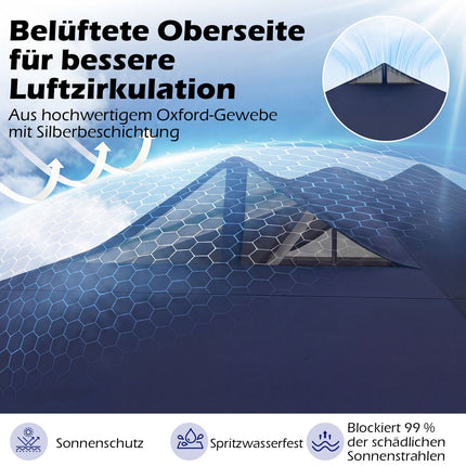 3 x 3 m blauer Pop-Up-Pavillon mit Sandsäcken und Heringen