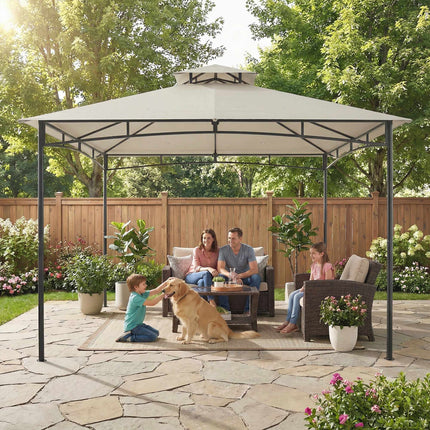 3x3m Gartenpavillon, wasserabweisend, Doppeldach, Creme