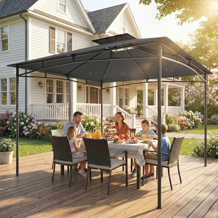 3x3m Gartenpavillon, wasserabweisend, Doppeldach, Dunkelgrau