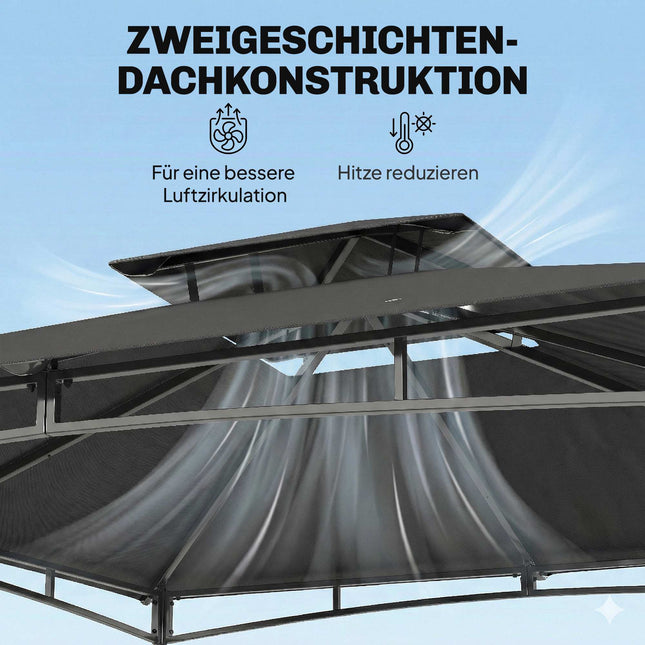 3x3m Gartenpavillon, wasserabweisend, Doppeldach, Dunkelgrau