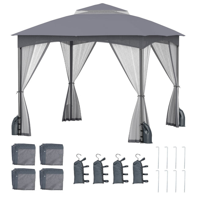 3x3 m Pavillon mit Moskitonetz, Doppeldach, Grau