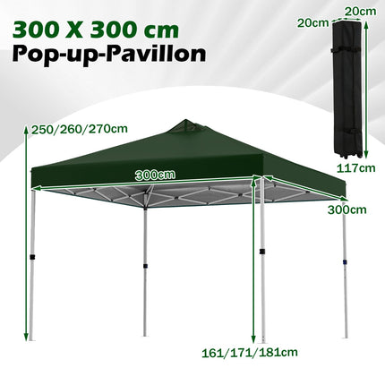 3 x 3 m grüner Pop-Up Pavillon mit Sandsäcken & Heringen