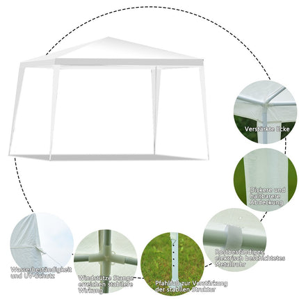 3x3m Outdoor Canopy Tent with Stakes & Ropes, White
