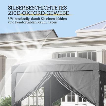 3 x 3 m Pavillon mit 4 Seitenwänden, UV-Schutz, Grau
