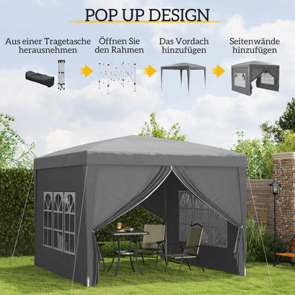 3 x 3 m Pavillon mit 4 Seitenwänden, UV-Schutz, Grau