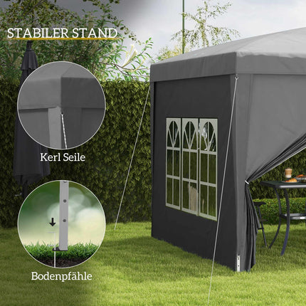3 x 3 m Pavillon mit 4 Seitenwänden, UV-Schutz, Grau