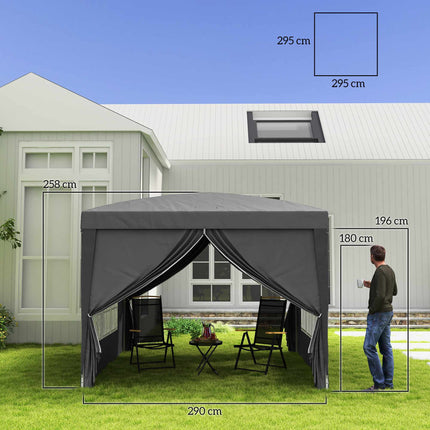 3 x 3 m Pavillon mit 4 Seitenwänden, UV-Schutz, Grau