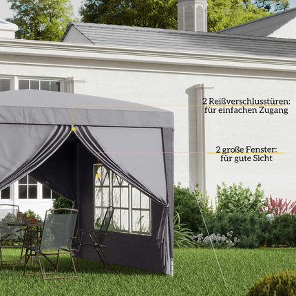3 x 3 m Pavillon mit 4 Seitenwänden, UV-Schutz, Grau