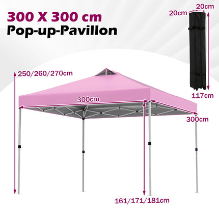 3 x 3 m růžový pop-up pavilon s pytli s pískem a kolíky
