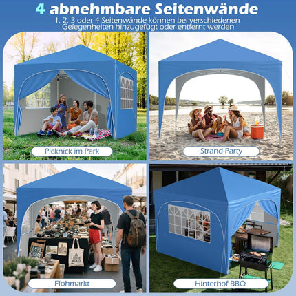 Nůžkový stan 3x3 m, 4 odnímatelné stěny, modrá