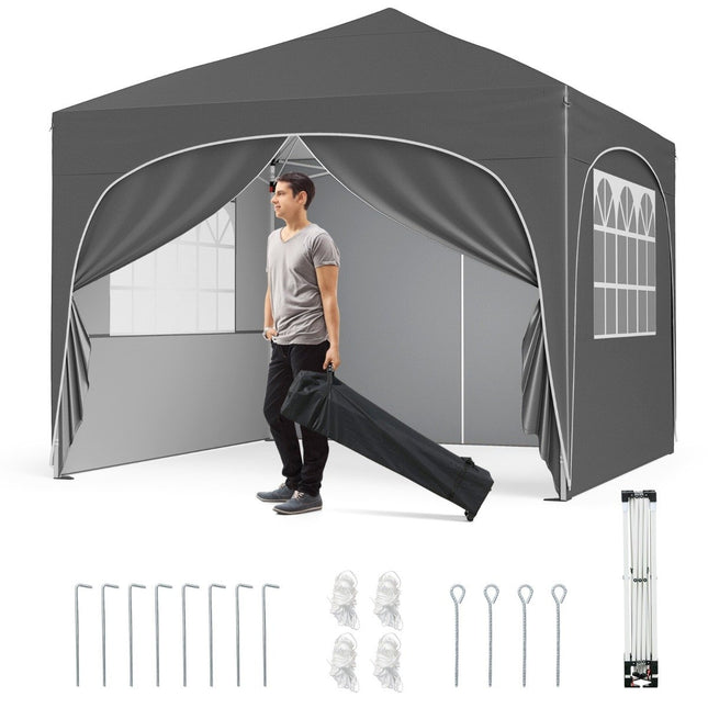 3x3 m Pop-Up Pavillon mit 4 abnehmbaren Seitenwänden, Grau