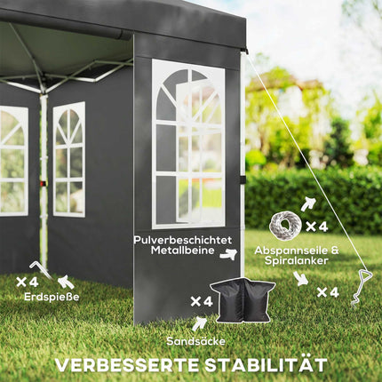 3x3m Pop-Up Pavilion, UPF 50+ Oxford Fabric, Dark Grey