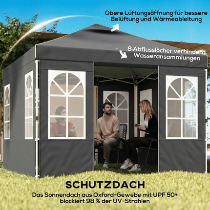 3x3m Pop-Up Pavilion, UPF 50+ Oxford Fabric, Dark Grey
