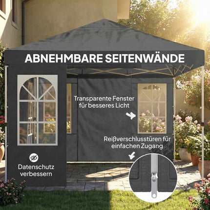 3x3m Pop-Up Pavilion, UPF 50+ Oxford Fabric, Dark Grey