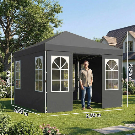 3x3m Pop-Up Pavilion, UPF 50+ Oxford Fabric, Dark Grey