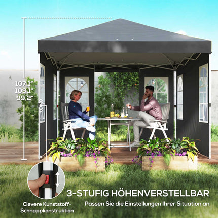 3x3m Pop-Up Pavilion, UPF 50+ Oxford Fabric, Dark Grey