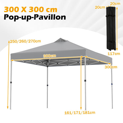 3 x 3 m Pop-Up-Pavillon mit Sandsäcken & Heringen, Grau